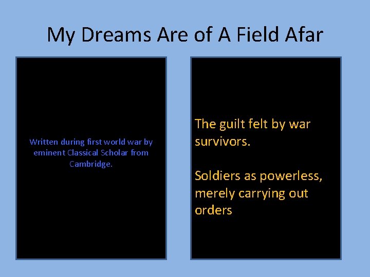 My Dreams Are of A Field Afar Written during first world war by eminent