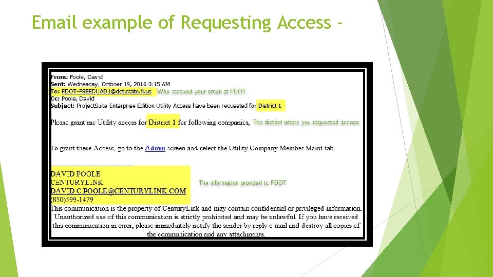 Email example of Requesting Access - 