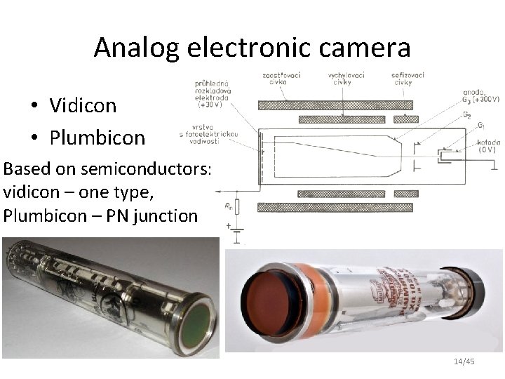 Analog electronic camera • Vidicon • Plumbicon Based on semiconductors: vidicon – one type,