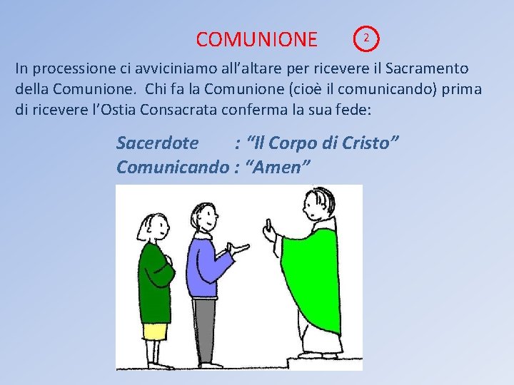 COMUNIONE 2 In processione ci avviciniamo all’altare per ricevere il Sacramento della Comunione. Chi