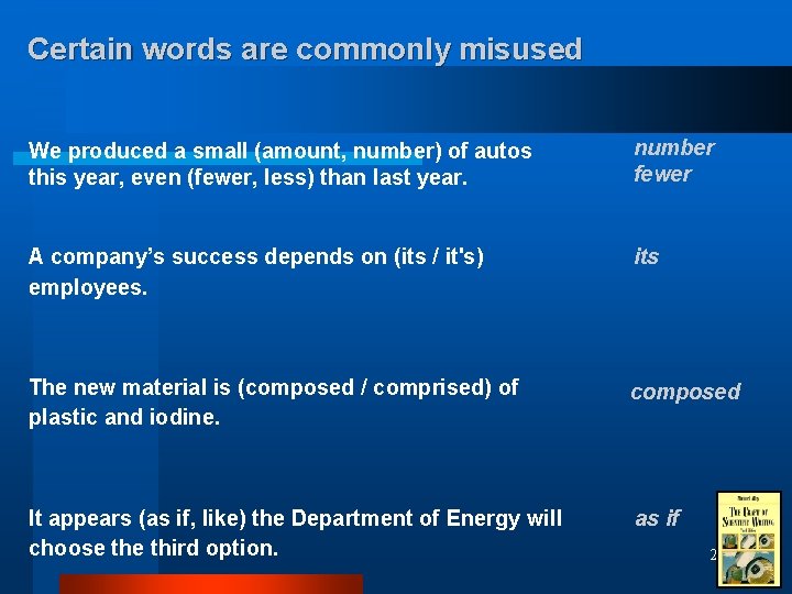 Certain words are commonly misused We produced a small (amount, number) of autos this Certain words are commonly misused We produced a small (amount, number) of autos this