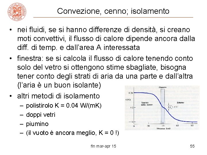 Convezione, cenno; isolamento • nei fluidi, se si hanno differenze di densità, si creano