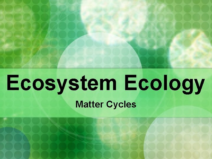 Ecosystem Ecology Matter Cycles 
