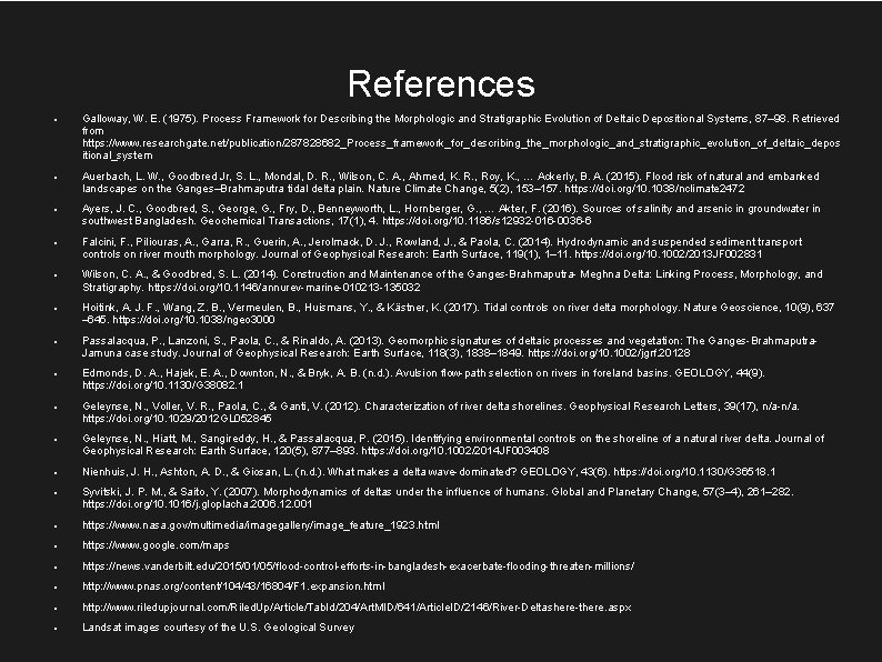 References Galloway, W. E. (1975). Process Framework for Describing the Morphologic and Stratigraphic Evolution
