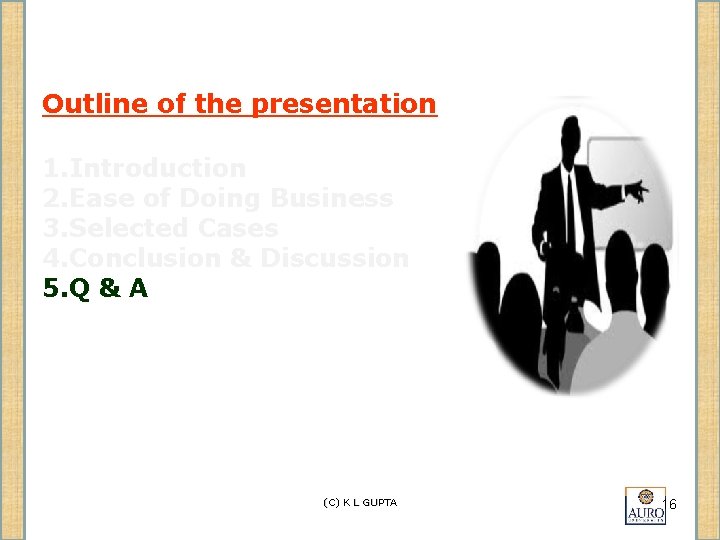 Outline of the presentation 1. Introduction 2. Ease of Doing Business 3. Selected Cases