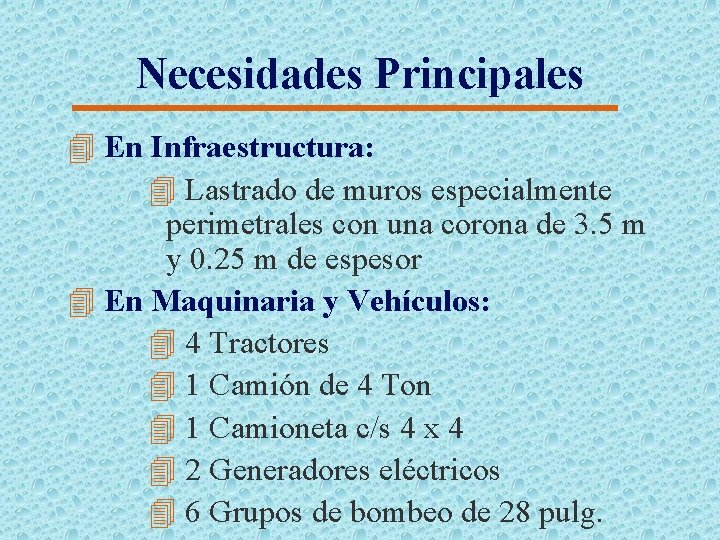 Necesidades Principales 4 En Infraestructura: 4 Lastrado de muros especialmente perimetrales con una corona