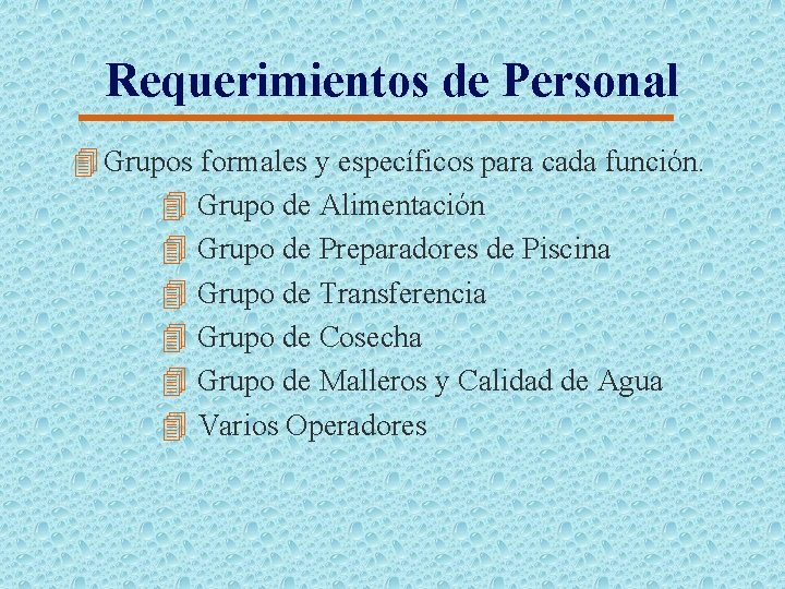 Requerimientos de Personal 4 Grupos formales y específicos para cada función. 4 Grupo de