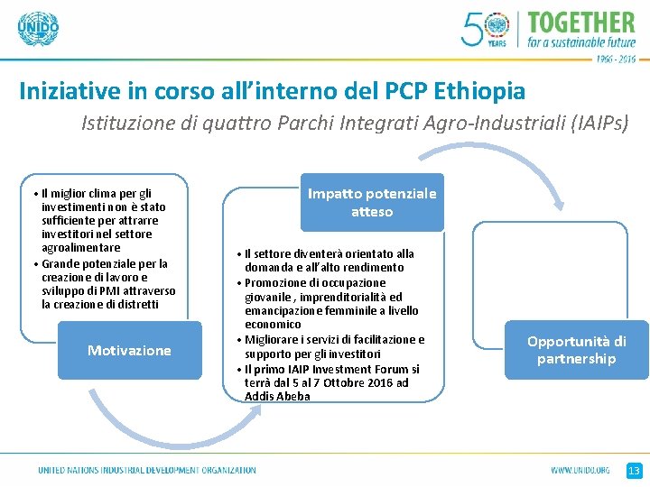 Iniziative in corso all’interno del PCP Ethiopia Istituzione di quattro Parchi Integrati Agro-Industriali (IAIPs)