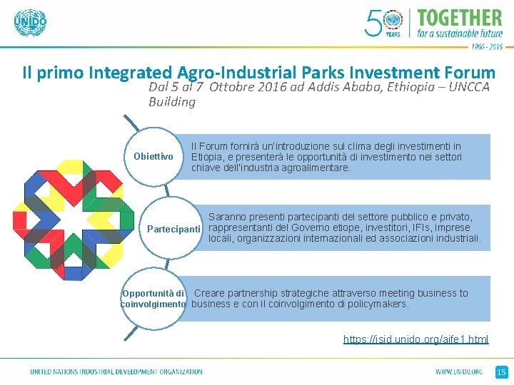 Il primo Integrated Agro-Industrial Parks Investment Forum Dal 5 al 7 Ottobre 2016 ad