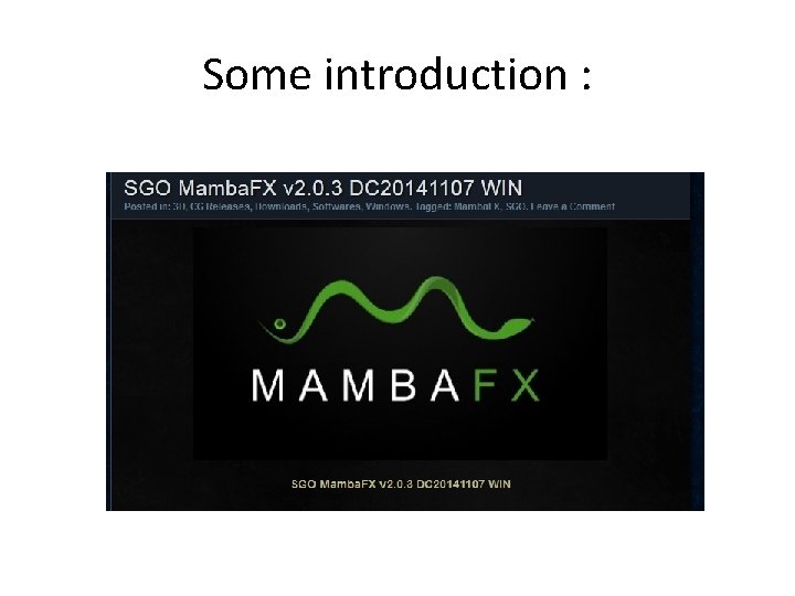 Some introduction : Some introduction :