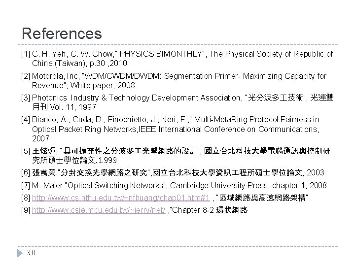 References [1] C. H. Yeh, C. W. Chow, ” PHYSICS BIMONTHLY”, The Physical Society