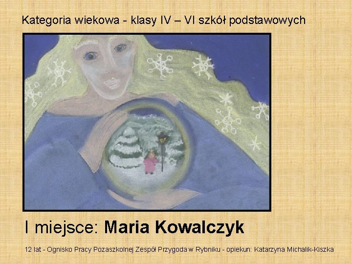 Kategoria wiekowa - klasy IV – VI szkół podstawowych I miejsce: Maria Kowalczyk 12