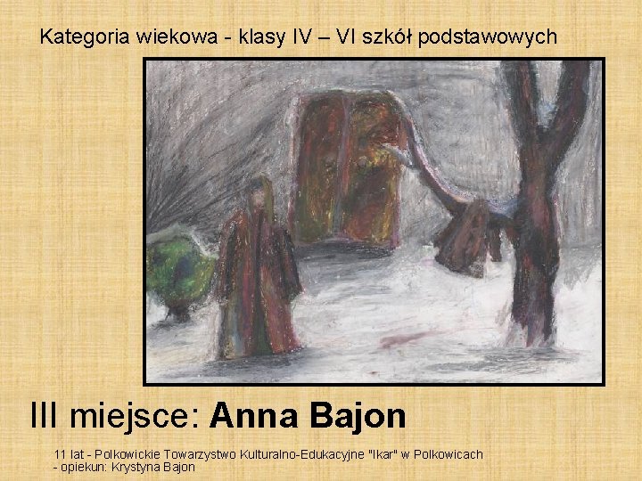 Kategoria wiekowa - klasy IV – VI szkół podstawowych III miejsce: Anna Bajon 11