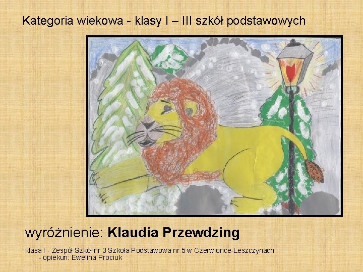 Kategoria wiekowa - klasy I – III szkół podstawowych wyróżnienie: Klaudia Przewdzing klasa I