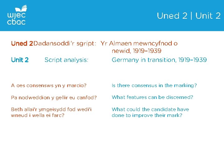 Uned 2 | Unit 2 Uned 2 Dadansoddi'r sgript: Yr Almaen mewncyfnod o newid,