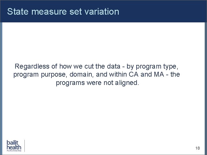 State measure set variation Regardless of how we cut the data - by program