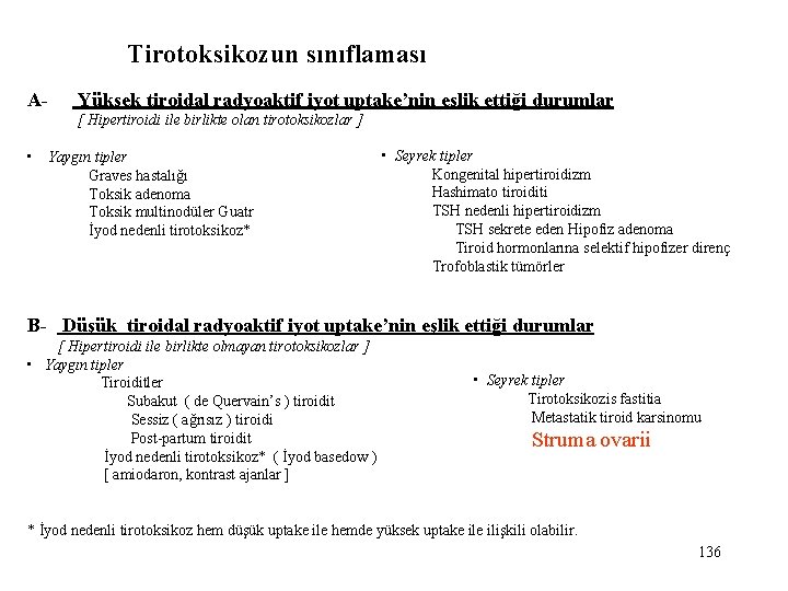 Tirotoksikozun sınıflaması A- Yüksek tiroidal radyoaktif iyot uptake’nin eşlik ettiği durumlar [ Hipertiroidi ile