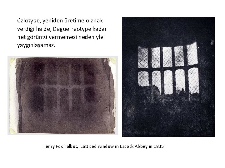 Calotype, yeniden üretime olanak verdiği halde, Daguerreotype kadar net görüntü vermemesi nedeniyle yaygınlaşamaz. Henry