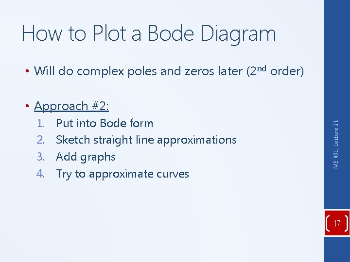 How to Plot a Bode Diagram • Will do complex poles and zeros later