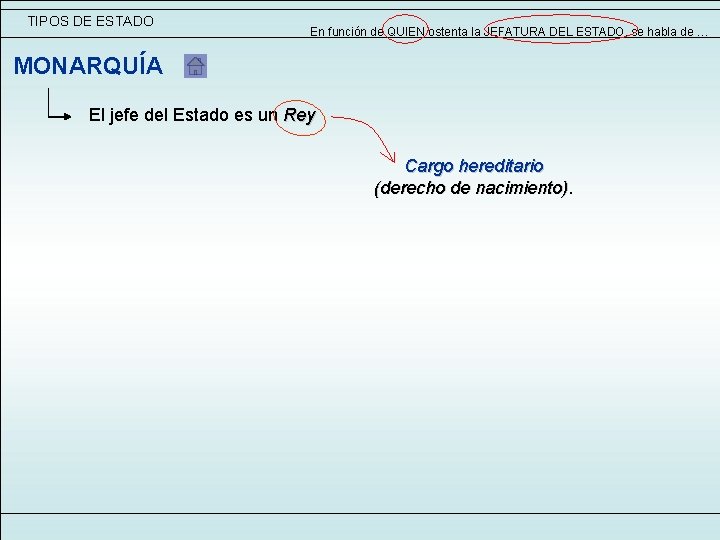 TIPOS DE ESTADO En función de QUIEN ostenta la JEFATURA DEL ESTADO, se habla TIPOS DE ESTADO En función de QUIEN ostenta la JEFATURA DEL ESTADO, se habla