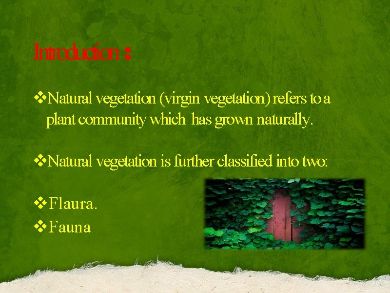 Introduction : v. Natural vegetation (virgin vegetation) refers to a plant community which has