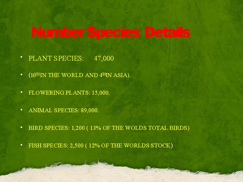 Number Species Details • PLANT SPECIES: • (10 THIN THE WORLD AND 4 THIN