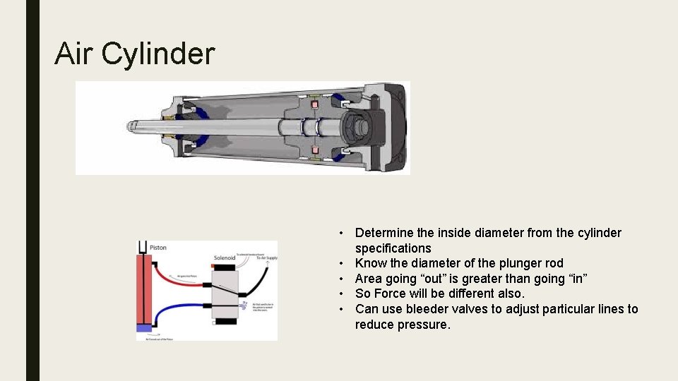 Air Cylinder • Determine the inside diameter from the cylinder specifications • Know the