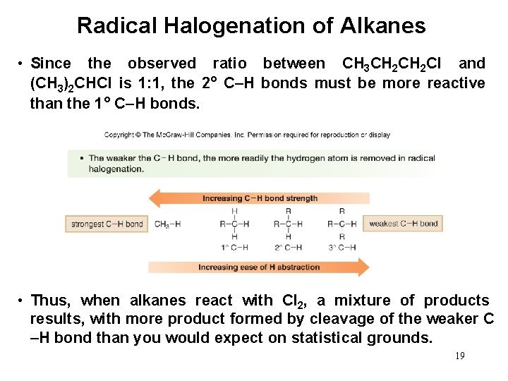 Radical Halogenation of Alkanes • Since the observed ratio between CH 3 CH 2