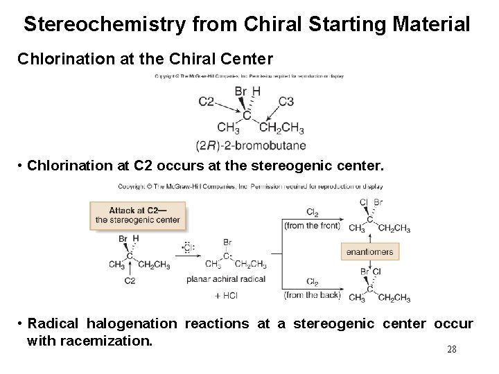 Stereochemistry from Chiral Starting Material Chlorination at the Chiral Center • Chlorination at C