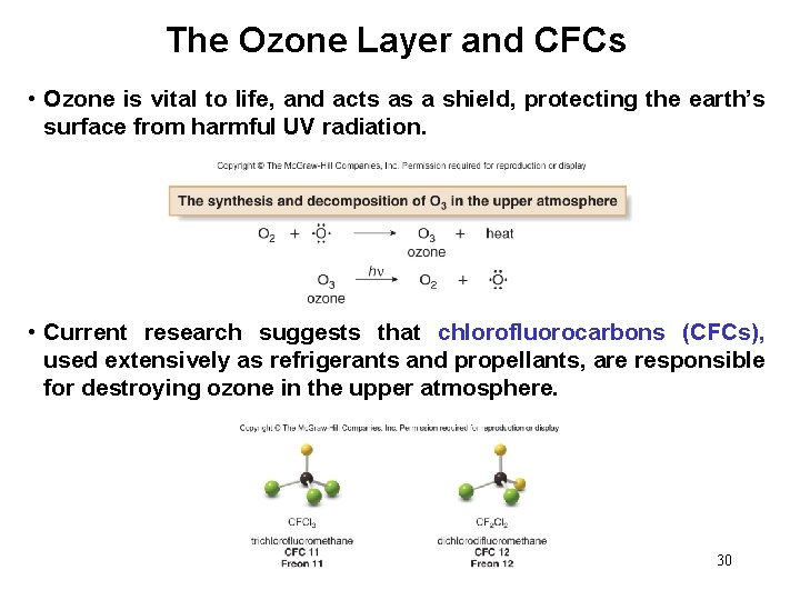 The Ozone Layer and CFCs • Ozone is vital to life, and acts as