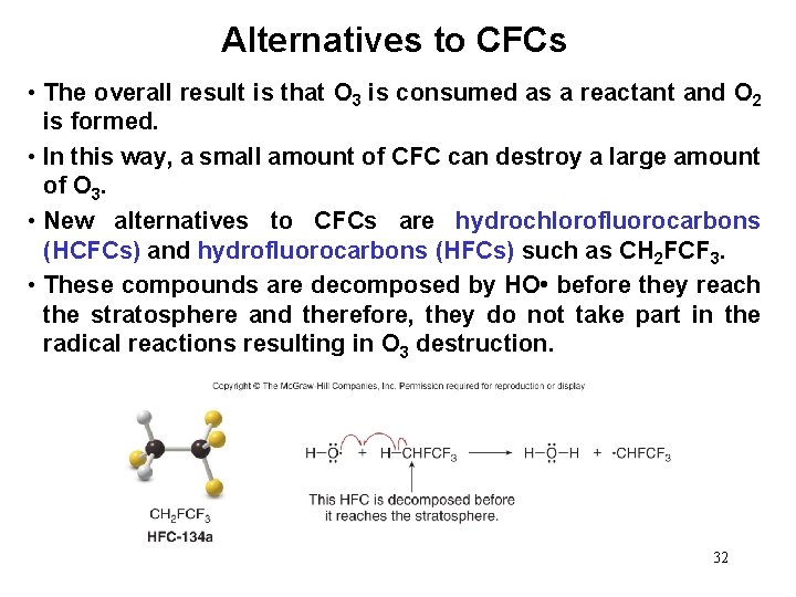Alternatives to CFCs • The overall result is that O 3 is consumed as
