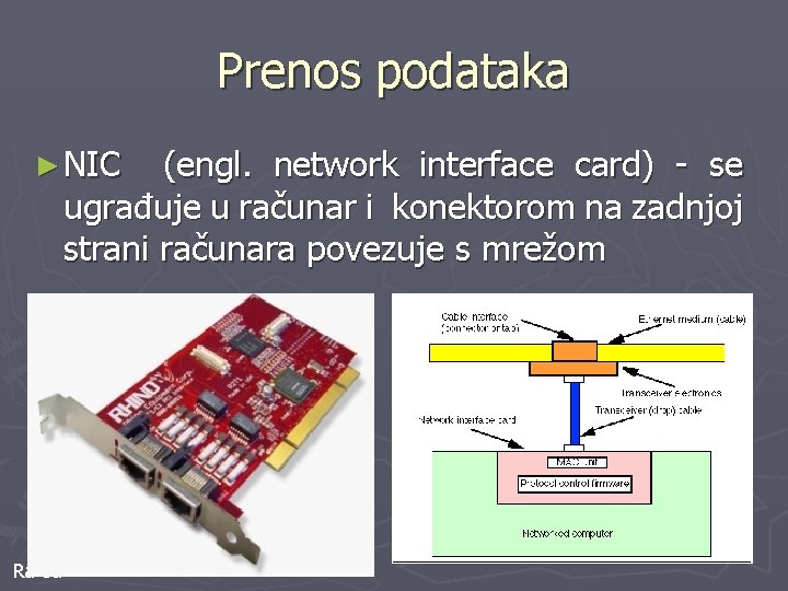 Prenos podataka ► NIC (engl. network interface card) - se ugrađuje u računar i