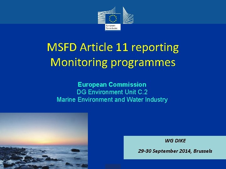 MSFD Article 11 reporting Monitoring programmes European Commission DG Environment Unit C. 2 Marine