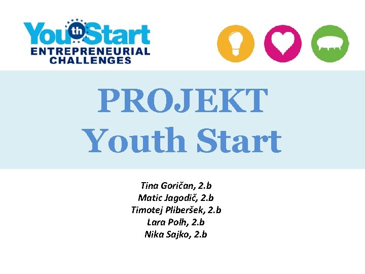 PROJEKT Youth Start Tina Goričan, 2. b Matic Jagodič, 2. b Timotej Pliberšek, 2.