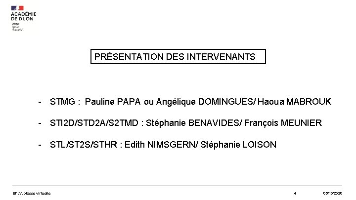 PRÉSENTATION DES INTERVENANTS - STMG : Pauline PAPA ou Angélique DOMINGUES/ Haoua MABROUK -