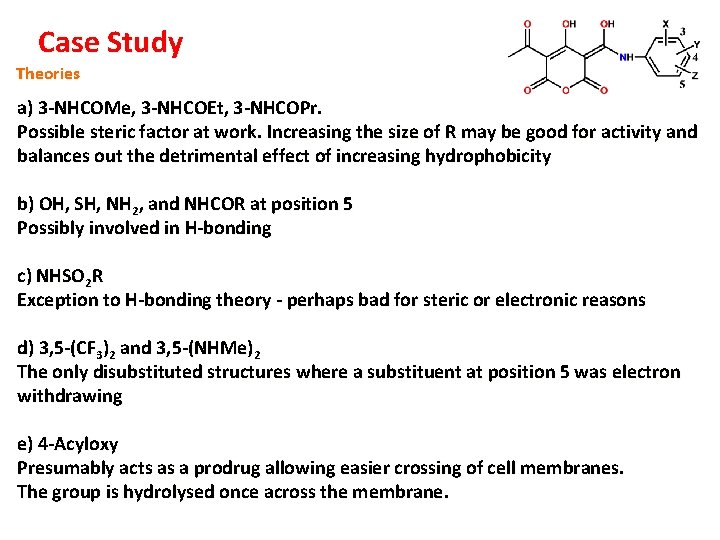 Case Study Theories a) 3 -NHCOMe, 3 -NHCOEt, 3 -NHCOPr. Possible steric factor at