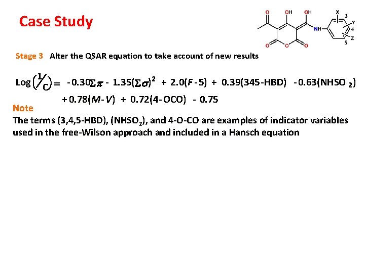 Case Study Stage 3 Alter the QSAR equation to take account of new results