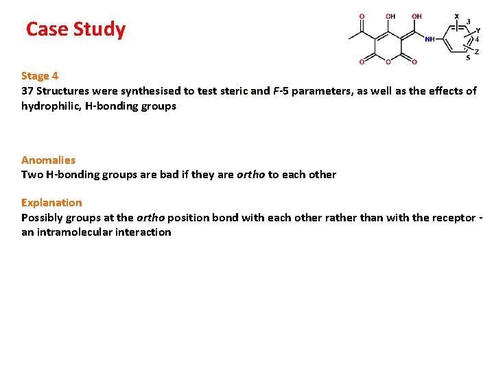 Case Study Stage 4 37 Structures were synthesised to test steric and F-5 parameters,