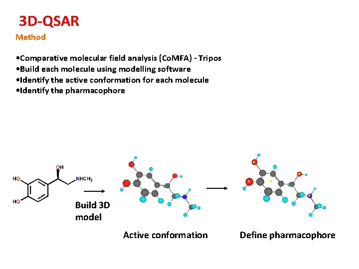 3 D-QSAR Method • Comparative molecular field analysis (Co. MFA) - Tripos • Build