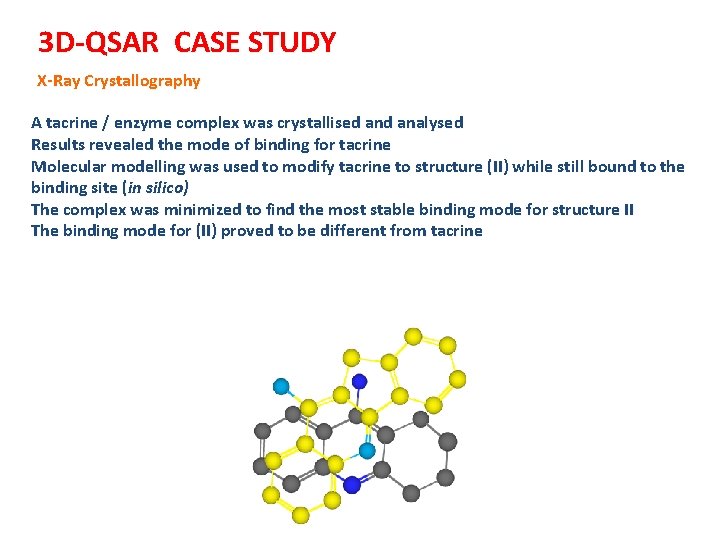 3 D-QSAR CASE STUDY X-Ray Crystallography A tacrine / enzyme complex was crystallised analysed