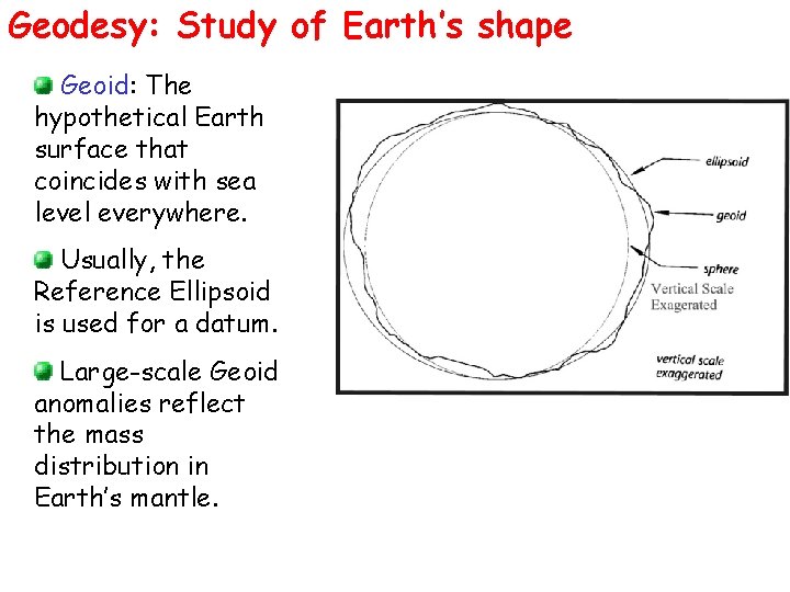 Geodesy: Study of Earth’s shape Geoid: The hypothetical Earth surface that coincides with sea