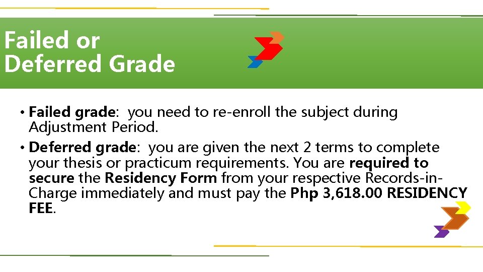 Failed or Deferred Grade • Failed grade: you need to re-enroll the subject during