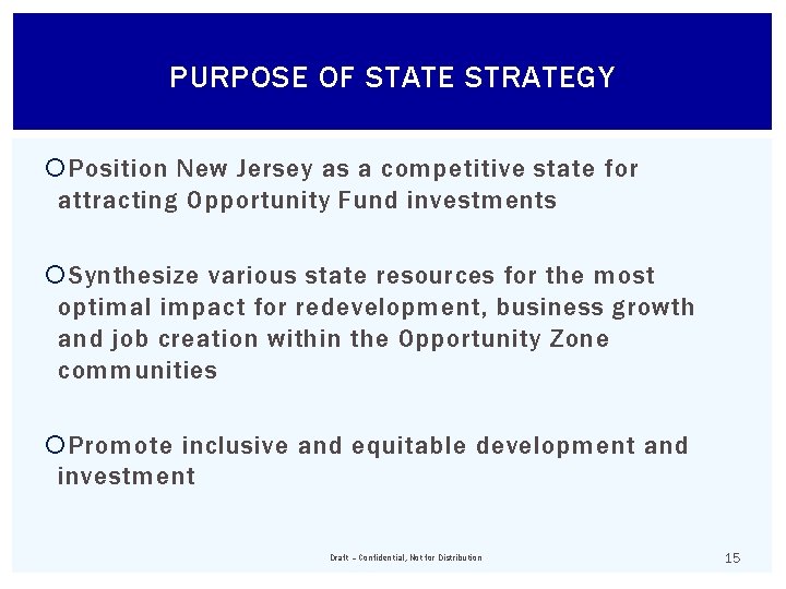 PURPOSE OF STATE STRATEGY Position New Jersey as a competitive state for attracting Opportunity