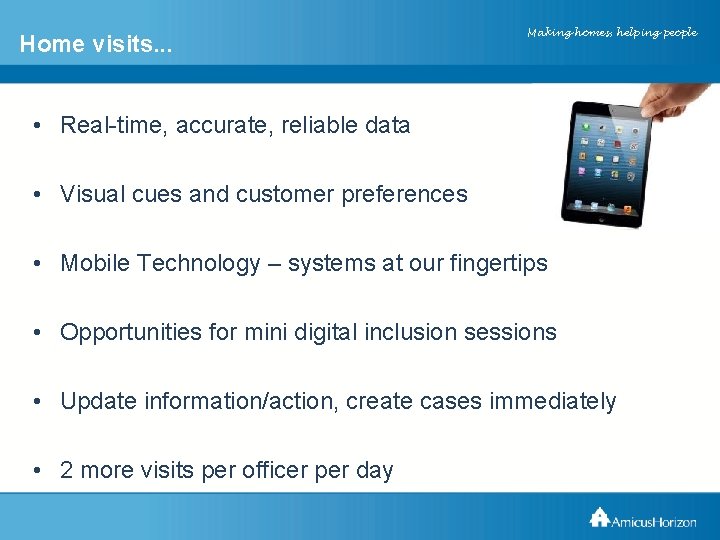 Home visits. . . Amicus. Horizon XXXXX Making homes, helping people • Real-time, accurate,