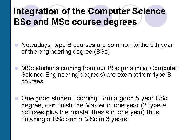 Integration of the Computer Science BSc and MSc course degrees l Nowadays, type B