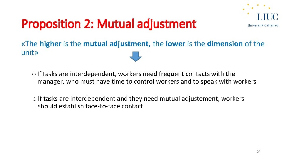 Proposition 2: Mutual adjustment «The higher is the mutual adjustment, the lower is the