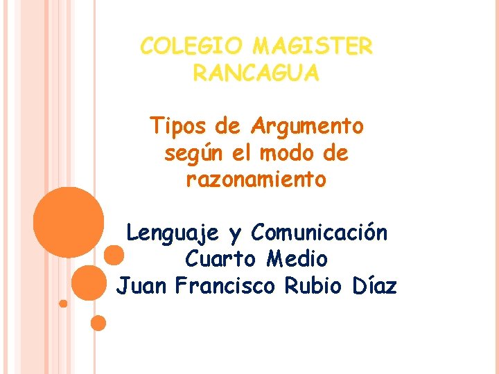 COLEGIO MAGISTER RANCAGUA Tipos de Argumento según el modo de razonamiento Lenguaje y Comunicación COLEGIO MAGISTER RANCAGUA Tipos de Argumento según el modo de razonamiento Lenguaje y Comunicación