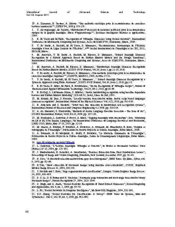 International Journal Vol. 33, August, 2011 of Advanced Science and Technology 10. A. Djematen,