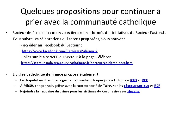 Quelques propositions pour continuer à prier avec la communauté catholique • Secteur de Palaiseau
