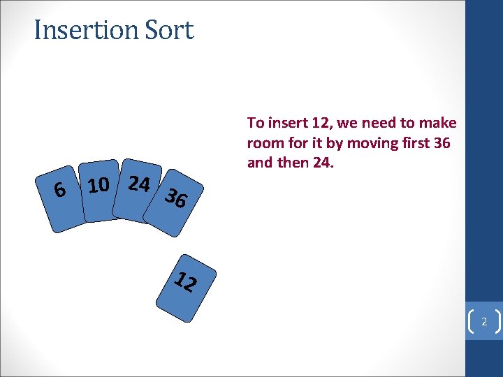 Insertion Sort 6 10 24 36 To insert 12, we need to make room